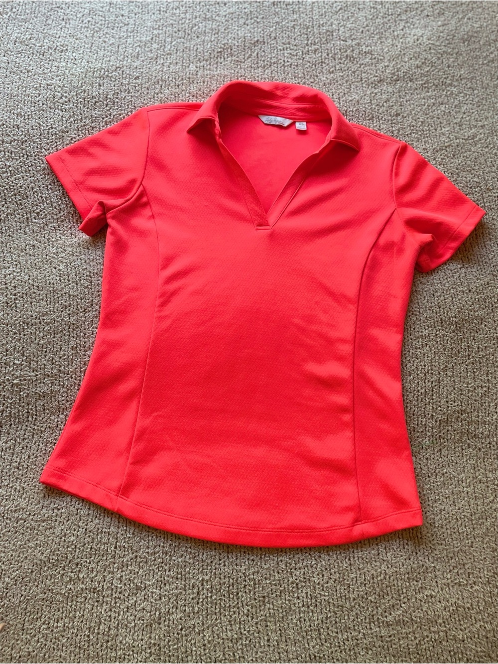 Lady Hagen Coral V-Neck Short Sleeve Polo Tee - size XS